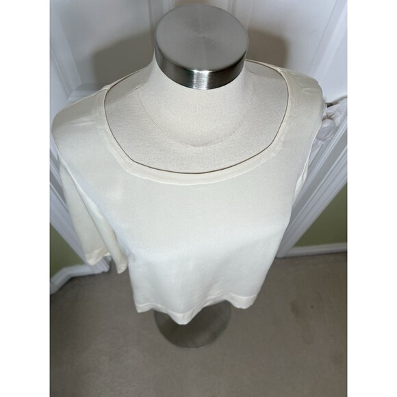 Talbots 100% Pure Silk Vintage Cream Light Academia Boxy Fit Blouse Size 16 - Picture 3 of 11